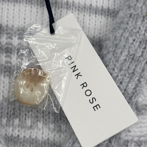 Pink Rose Belted Duster Cardigan Sweater Dress Size XL Gray White Stripe - Picture 10 of 12